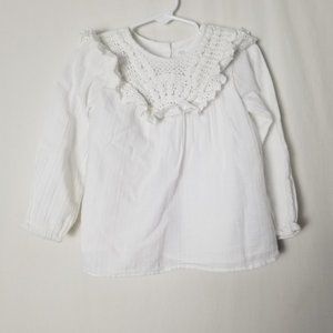 Zara little girl toddler white embroidered blouse back buttons size 4-5 (B17)